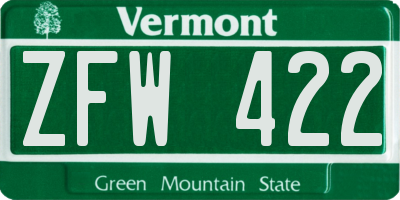 VT license plate ZFW422