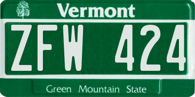 VT license plate ZFW424