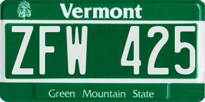 VT license plate ZFW425
