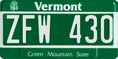VT license plate ZFW430