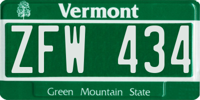VT license plate ZFW434