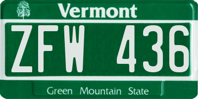 VT license plate ZFW436