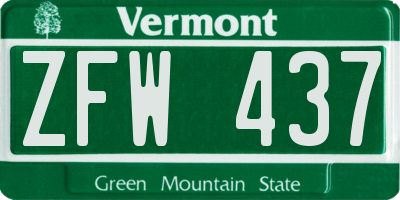 VT license plate ZFW437