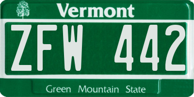 VT license plate ZFW442