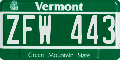 VT license plate ZFW443