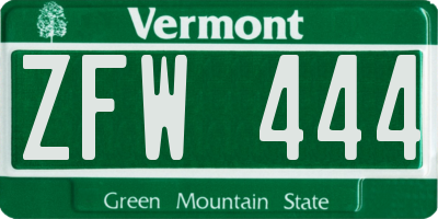 VT license plate ZFW444
