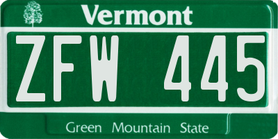 VT license plate ZFW445