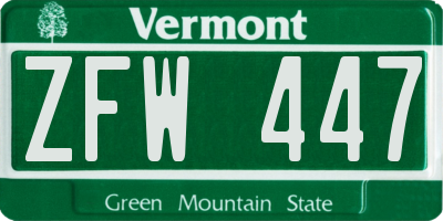 VT license plate ZFW447