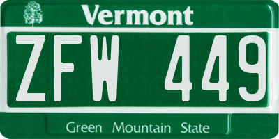 VT license plate ZFW449