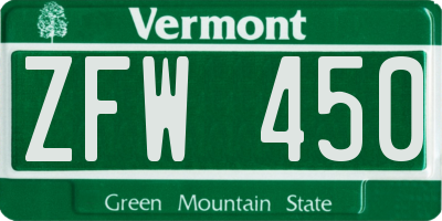 VT license plate ZFW450