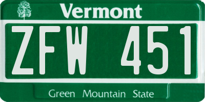VT license plate ZFW451