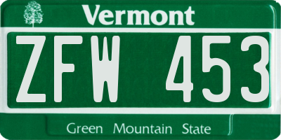 VT license plate ZFW453