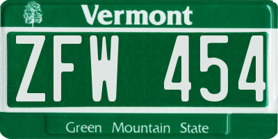 VT license plate ZFW454