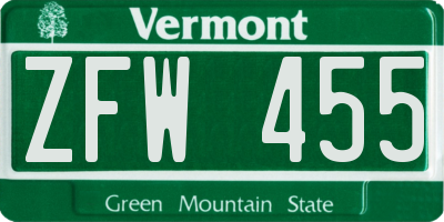 VT license plate ZFW455