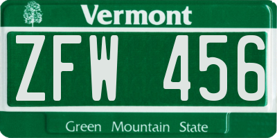 VT license plate ZFW456