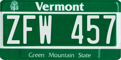 VT license plate ZFW457
