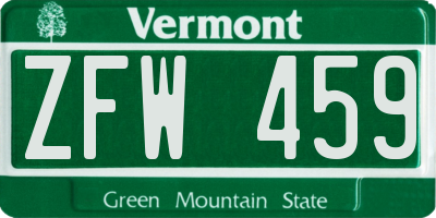VT license plate ZFW459