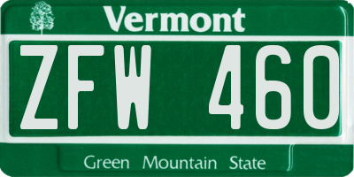 VT license plate ZFW460