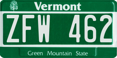 VT license plate ZFW462