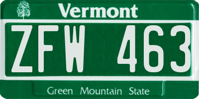 VT license plate ZFW463