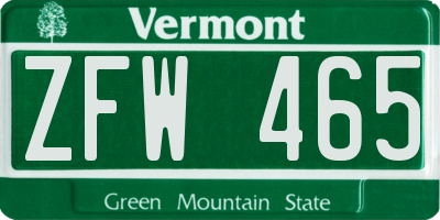 VT license plate ZFW465