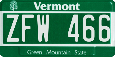 VT license plate ZFW466
