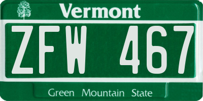 VT license plate ZFW467