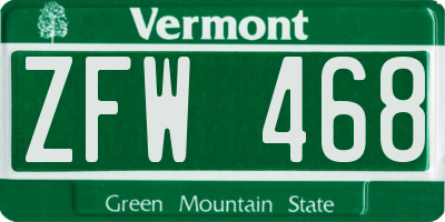 VT license plate ZFW468