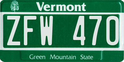 VT license plate ZFW470