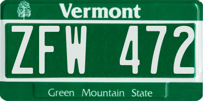 VT license plate ZFW472