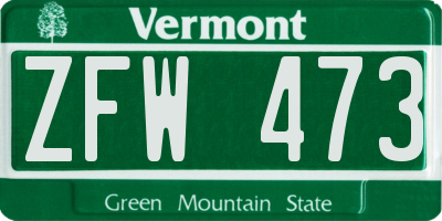 VT license plate ZFW473