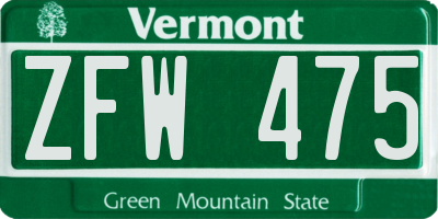 VT license plate ZFW475