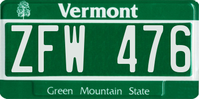 VT license plate ZFW476