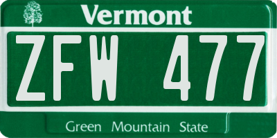 VT license plate ZFW477