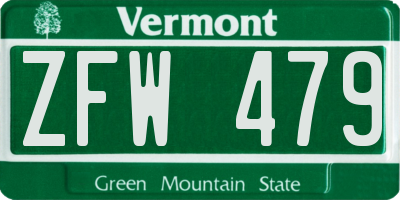 VT license plate ZFW479