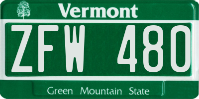 VT license plate ZFW480