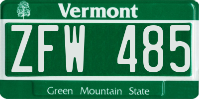 VT license plate ZFW485