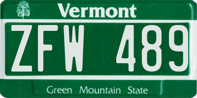 VT license plate ZFW489