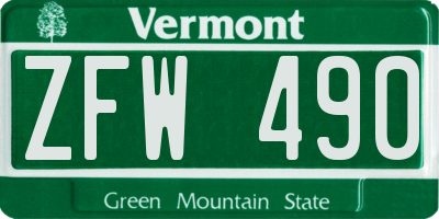 VT license plate ZFW490