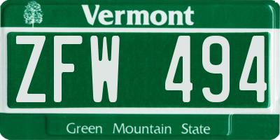 VT license plate ZFW494