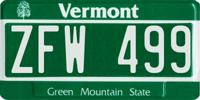 VT license plate ZFW499
