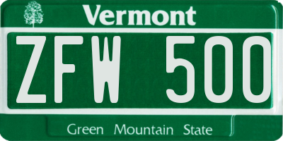 VT license plate ZFW500