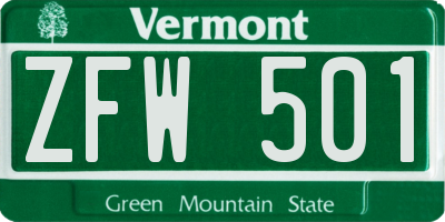 VT license plate ZFW501
