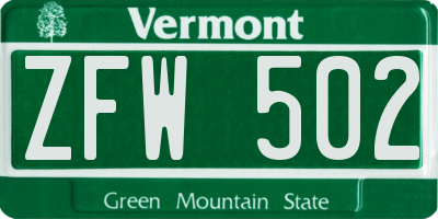 VT license plate ZFW502