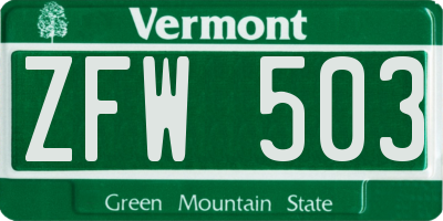 VT license plate ZFW503