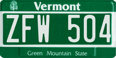 VT license plate ZFW504