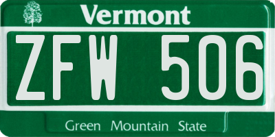 VT license plate ZFW506