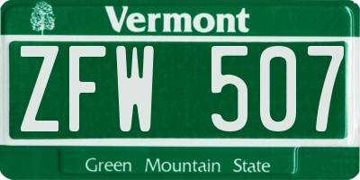 VT license plate ZFW507