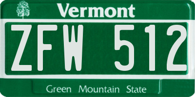 VT license plate ZFW512