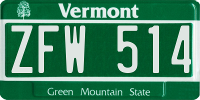 VT license plate ZFW514